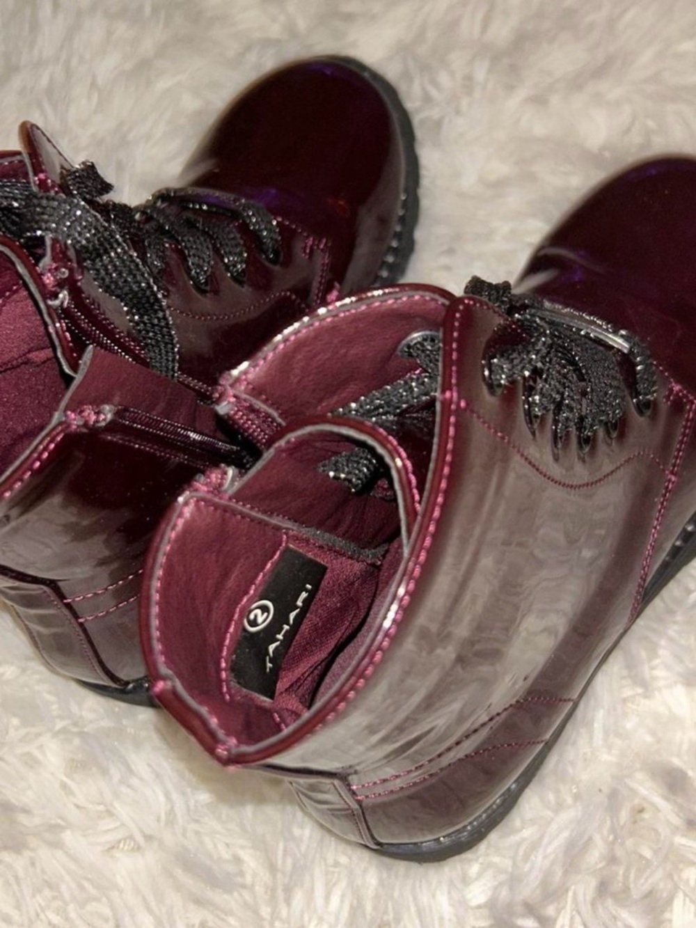 Tahari Deep Burgundy Patent Lace-Up Girls Boots